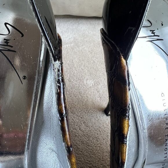 Giuseppe Zanotti Gold & Black Patent Leather Stiletto Heels EU 39 US 8 - 8.5 - Picture 14 of 16